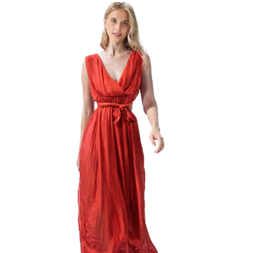 Chic: Merona Rayon Spandex Orange V Neck Maxi Dress Size Medium